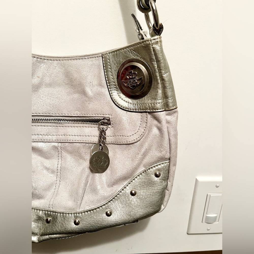 Kathy Van Zeeland Silver Shoulder Bag Crossbody | Chic Designer Handbag - Picture 5 of 16